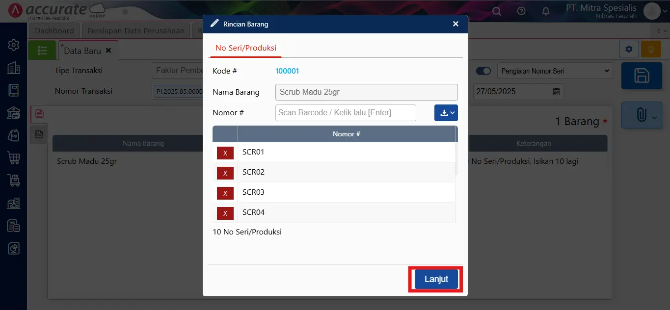 cara mencatat pengisian nomor seri